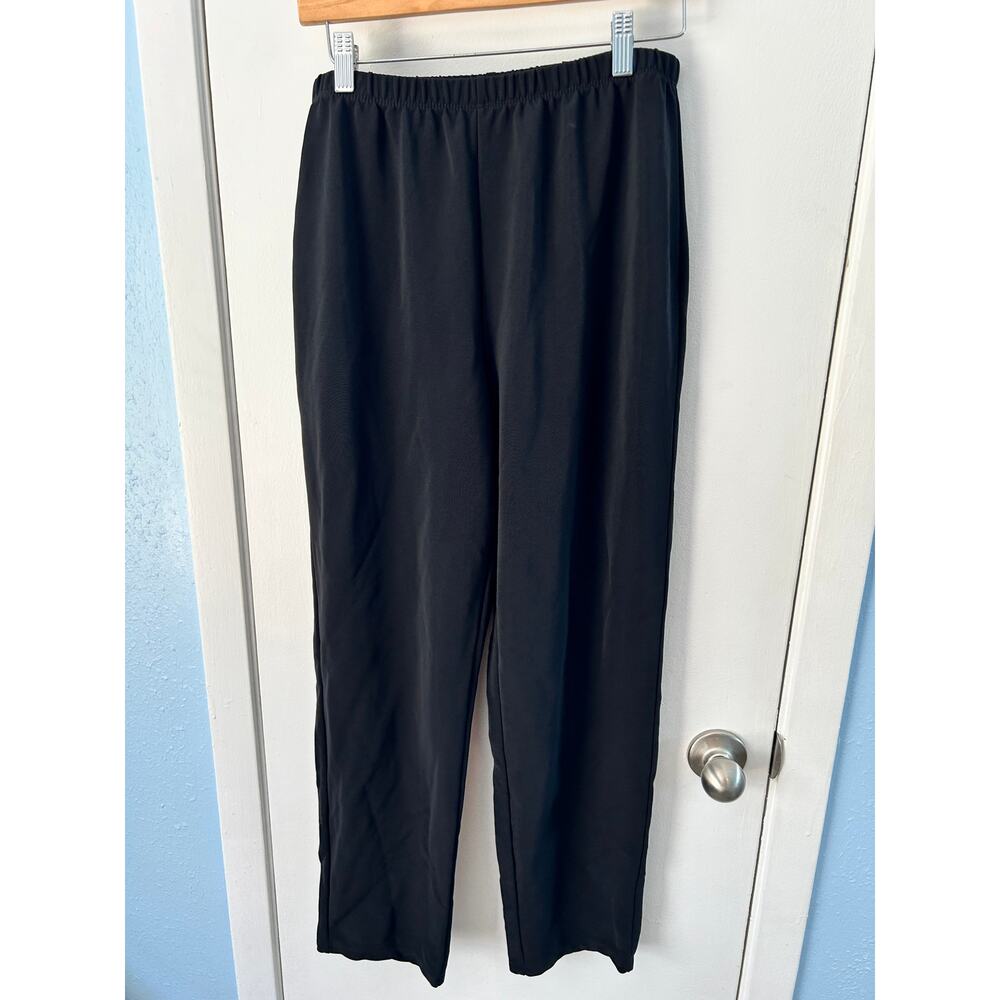 Susan Graver Pants Black Liquid Knit High Rise Straight Leg Career Medium Pants